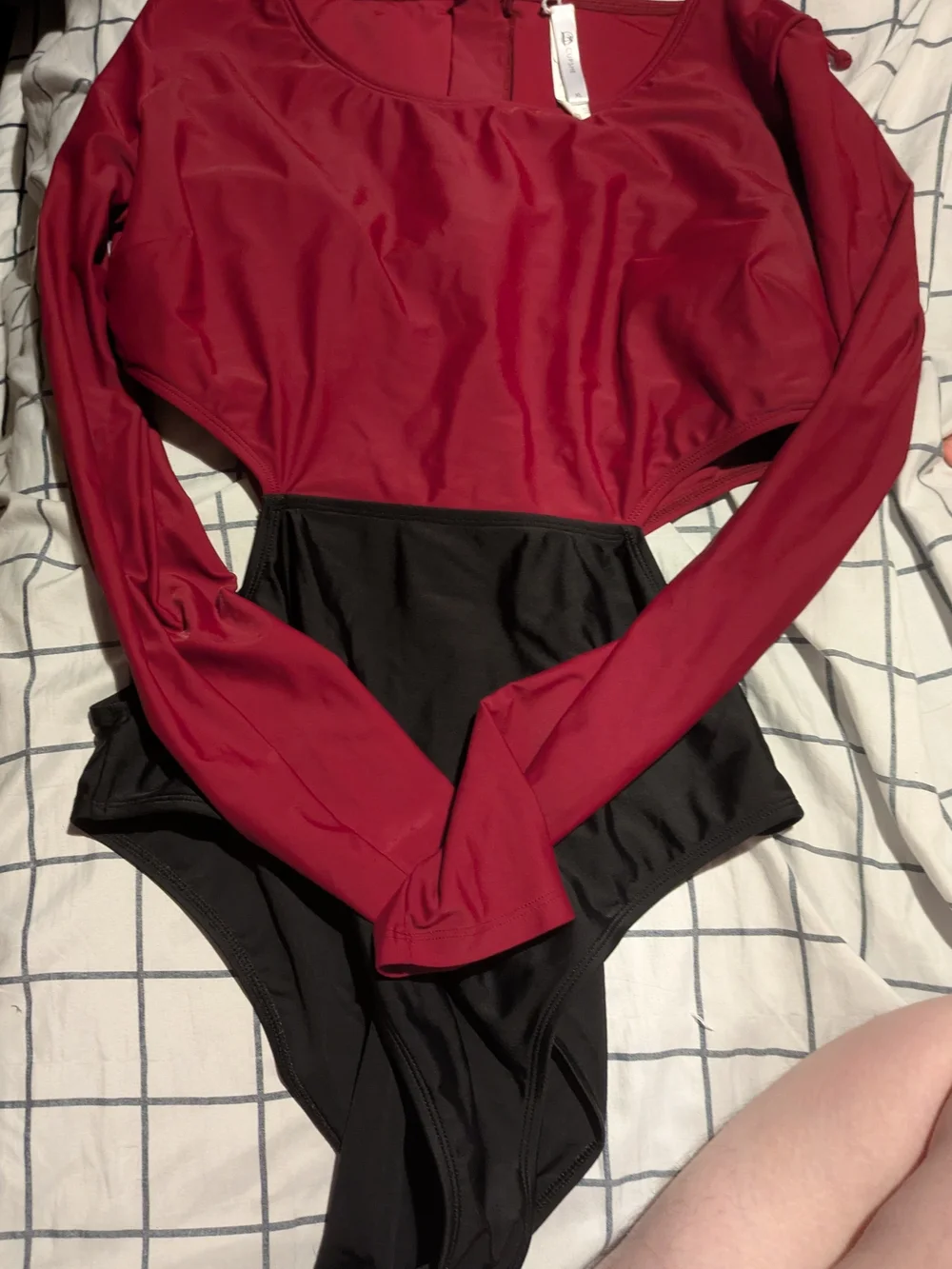 Cupshe Red and Black Long-Sleeve One-Piece Swimsuit
